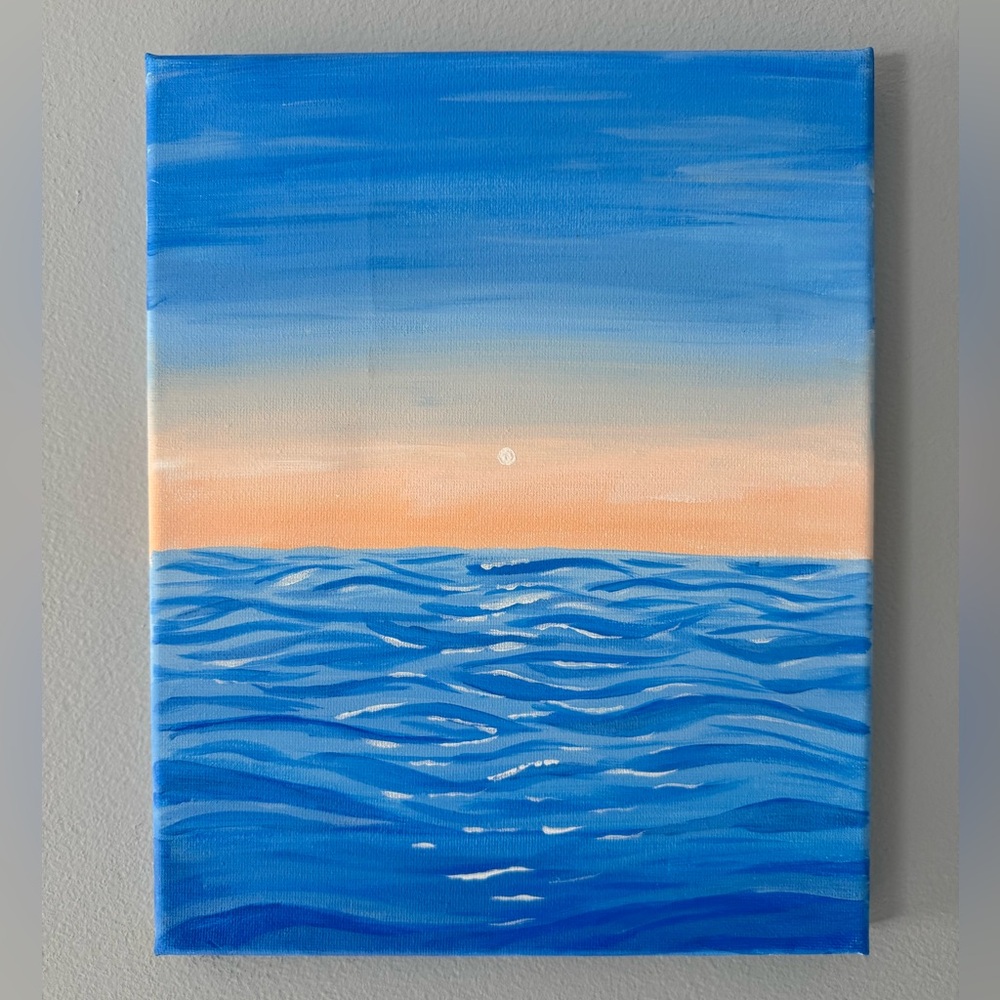 8x10in Hand-painted Sunset Ocean Canvas Painting